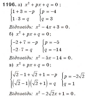 Завдання № 1196 - Квадратні рівняння - ГДЗ Алгебра 8 клас Г.П. Бевз, В.Г. Бевз 2008