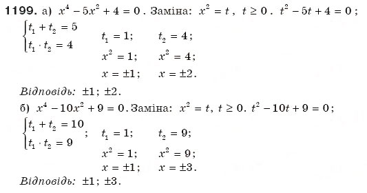 Завдання № 1199 - Квадратні рівняння - ГДЗ Алгебра 8 клас Г.П. Бевз, В.Г. Бевз 2008