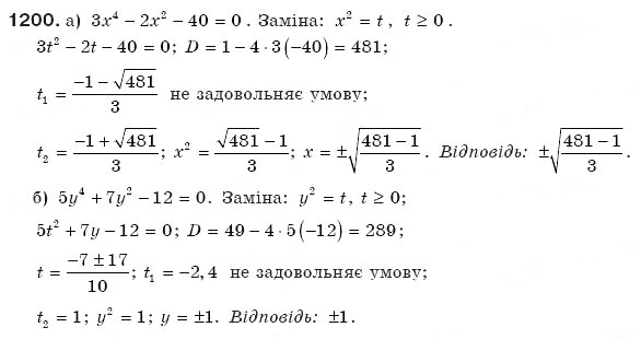 Завдання № 1200 - Квадратні рівняння - ГДЗ Алгебра 8 клас Г.П. Бевз, В.Г. Бевз 2008