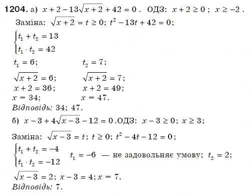 Завдання № 1204 - Квадратні рівняння - ГДЗ Алгебра 8 клас Г.П. Бевз, В.Г. Бевз 2008