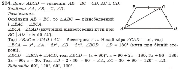 Завдання № 204 - § 5. Трапеція - ГДЗ Геометрія 8 клас Г.П. Бевз, В.Г. Бевз, Н.Г. Владімірова 2008