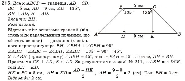 Завдання № 215 - § 5. Трапеція - ГДЗ Геометрія 8 клас Г.П. Бевз, В.Г. Бевз, Н.Г. Владімірова 2008