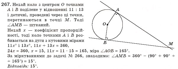 Завдання № 267 - § 6. Центральні і вписані кути - ГДЗ Геометрія 8 клас Г.П. Бевз, В.Г. Бевз, Н.Г. Владімірова 2008