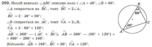 Завдання № 269 - § 6. Центральні і вписані кути - ГДЗ Геометрія 8 клас Г.П. Бевз, В.Г. Бевз, Н.Г. Владімірова 2008