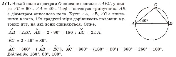 Завдання № 271 - § 6. Центральні і вписані кути - ГДЗ Геометрія 8 клас Г.П. Бевз, В.Г. Бевз, Н.Г. Владімірова 2008
