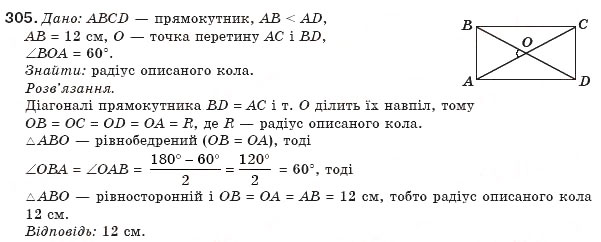 Завдання № 305 - § 7. Вписані й описані чотирикутники - ГДЗ Геометрія 8 клас Г.П. Бевз, В.Г. Бевз, Н.Г. Владімірова 2008