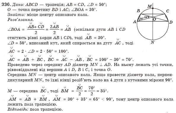 Завдання № 336 - § 7. Вписані й описані чотирикутники - ГДЗ Геометрія 8 клас Г.П. Бевз, В.Г. Бевз, Н.Г. Владімірова 2008