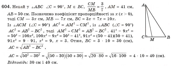 Завдання № 604 - § 13. Теорема Піфагора - ГДЗ Геометрія 8 клас Г.П. Бевз, В.Г. Бевз, Н.Г. Владімірова 2008