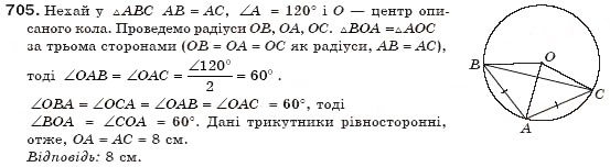 Завдання № 705 - § 16. Вписані й описані многокутники - ГДЗ Геометрія 8 клас Г.П. Бевз, В.Г. Бевз, Н.Г. Владімірова 2008