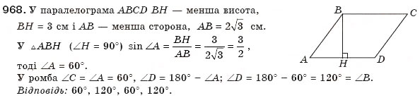 Завдання № 968 - § 21. Властивості тригонометричних функцій гострого кута - ГДЗ Геометрія 8 клас Г.П. Бевз, В.Г. Бевз, Н.Г. Владімірова 2008