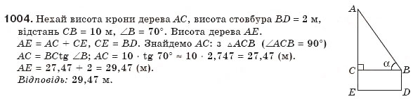Завдання № 1004 - § 22. Розв'язування прямокутних трикутників - ГДЗ Геометрія 8 клас Г.П. Бевз, В.Г. Бевз, Н.Г. Владімірова 2008