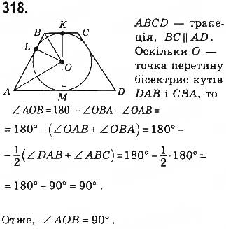 Завдання № 318 - § 7. Вписані й описані чотирикутники - ГДЗ Геометрія 8 клас Г.П. Бевз, В.Г. Бевз, Н.Г. Владімірова 2016
