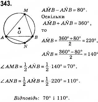 Завдання № 343 - § 7. Вписані й описані чотирикутники - ГДЗ Геометрія 8 клас Г.П. Бевз, В.Г. Бевз, Н.Г. Владімірова 2016