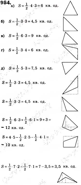 Завдання № 984 - § 22 Площі трикутника і ромба - ГДЗ Геометрія 8 клас Г.П. Бевз, В.Г. Бевз, Н.Г. Владімірова 2016