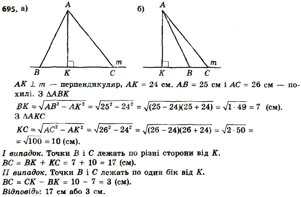 Завдання № 695 - Розділ 3. Розв'язування прямокутних трикутників - ГДЗ Геометрія 8 клас О.С. Істер 2016