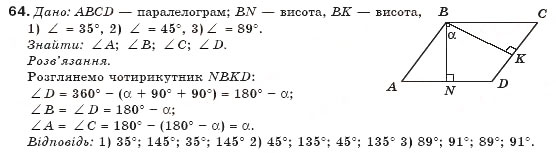 Завдання № 64 - § 2. Паралелограм та його властивості - ГДЗ Геометрія 8 клас М.І. Бурда, Н.А. Тарасенкова 2007