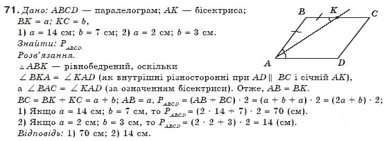 Завдання № 71 - § 2. Паралелограм та його властивості - ГДЗ Геометрія 8 клас М.І. Бурда, Н.А. Тарасенкова 2007
