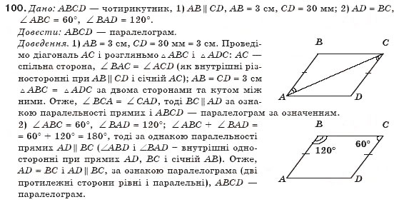 Завдання № 100 - § 3. Ознаки паралелограма - ГДЗ Геометрія 8 клас М.І. Бурда, Н.А. Тарасенкова 2007
