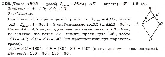 Завдання № 205 - § 5. Ромб. Квадрат - ГДЗ Геометрія 8 клас М.І. Бурда, Н.А. Тарасенкова 2007