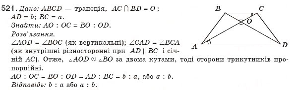 Завдання № 521 - § 12. Перша ознака подібності трикутників - ГДЗ Геометрія 8 клас М.І. Бурда, Н.А. Тарасенкова 2007