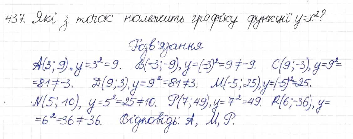 Завдання № 437 - § 12. Функція у = х2 - ГДЗ Алгебра 8 клас Н.А. Тарасенкова, І.М. Богатирьова, О.М. Коломієць 2016