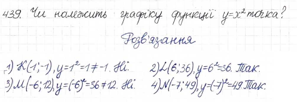 Завдання № 439 - § 12. Функція у = х2 - ГДЗ Алгебра 8 клас Н.А. Тарасенкова, І.М. Богатирьова, О.М. Коломієць 2016