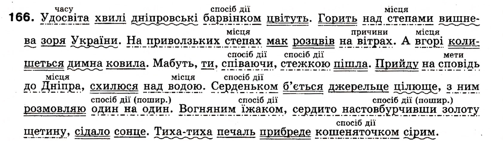Завдання № 166 - § 16. Обставина. Види обставини за значеннями - ГДЗ Українська мова 8 клас О.П. Глазова, Ю.Б. Кузнецова 2008