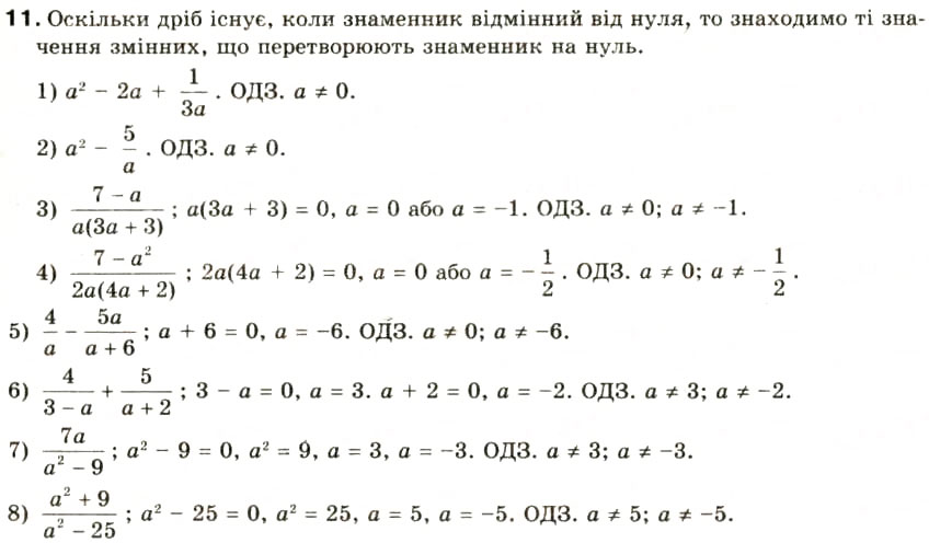 Завдання № 11 - § 1. Раціональні вирази. Допустимі значення змінних - ГДЗ Алгебра 8 клас О.Я. Біляніна, Н.Л. Кінащук, І.М. Черевко 2008