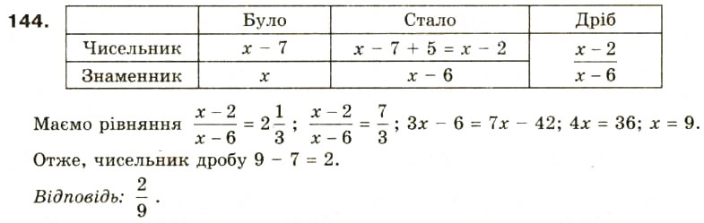 Завдання № 144 - § 7. Раціональні рівняння - ГДЗ Алгебра 8 клас О.Я. Біляніна, Н.Л. Кінащук, І.М. Черевко 2008