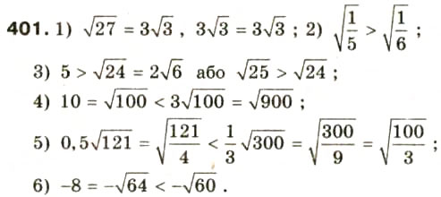 Завдання № 401 - § 19. Функція у = √х, її графік та властивості - ГДЗ Алгебра 8 клас О.Я. Біляніна, Н.Л. Кінащук, І.М. Черевко 2008