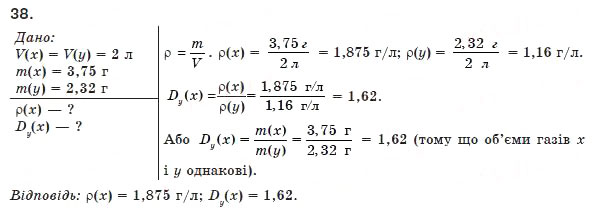 Завдання № 38 - § 4. Відносна густина газу - ГДЗ Хімія 8 клас П.П. Попель, Л.С. Крикля 2008