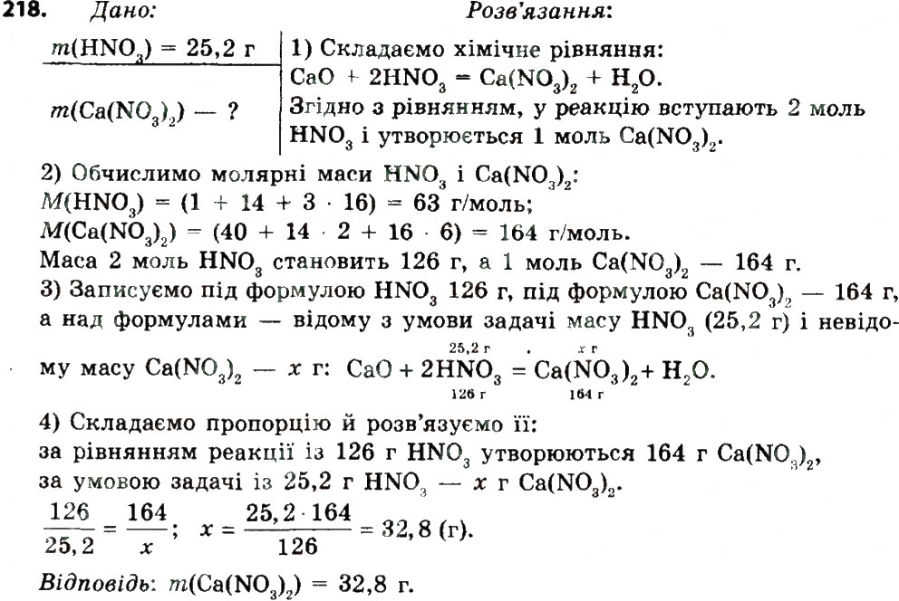 Завдання № 218 - § 28. Розрахунки за хімічними рівняннями - ГДЗ Хімія 8 клас П.П. Попель, Л.С. Крикля 2016