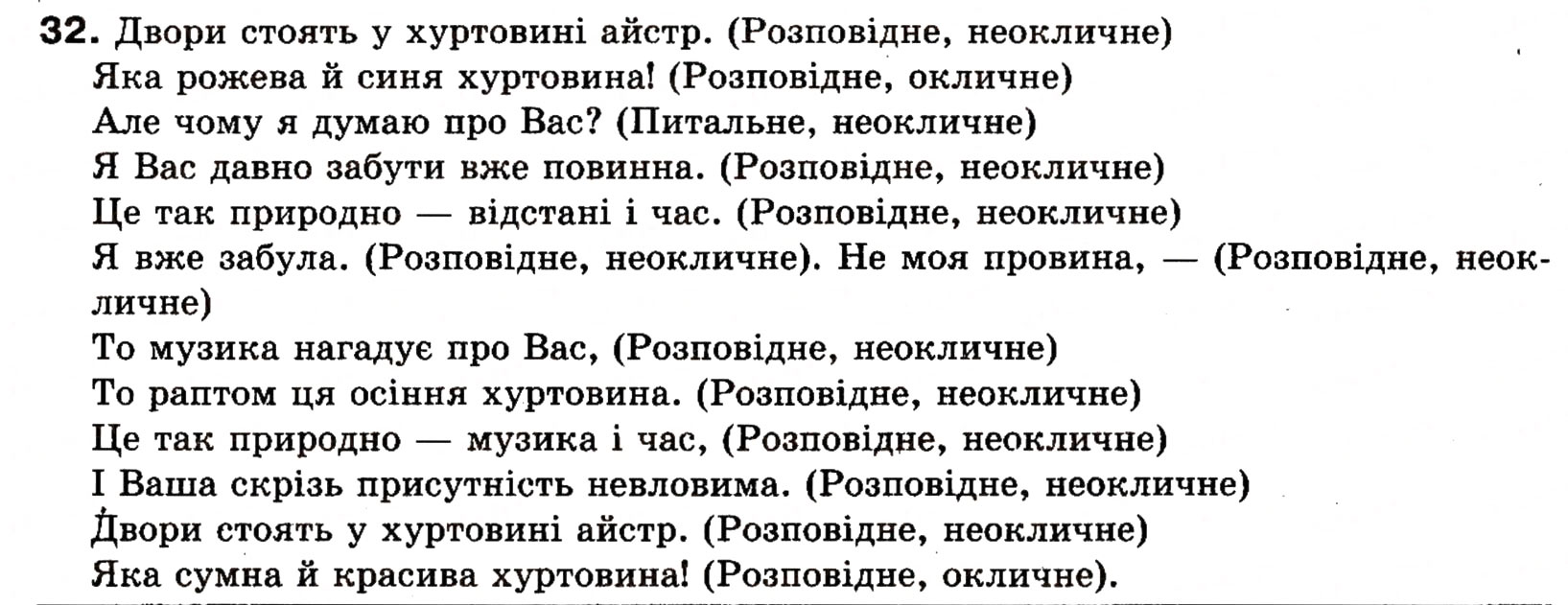 Завдання № 32 - § 4. Речення - ГДЗ Українська мова 8 клас В.В. Заболотний, О.В. Заболотний 2008
