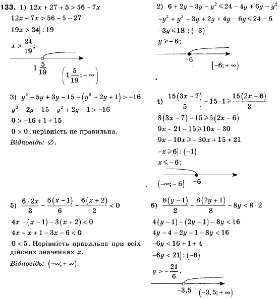 Завдання № 133 - 5. Розв’язування лінійних нерівностей з однією змінною. Числові проміжки - ГДЗ Алгебра 9 клас А.Г. Мерзляк, В.Б. Полонський, М.С. Якір 2009