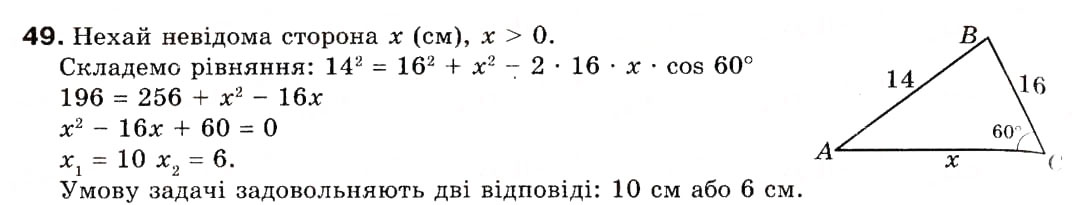 Завдання № 49 - 2. Теорема косинусів - ГДЗ Геометрія 9 клас А.Г. Мерзляк, В.Б. Полонський, М.С. Якір 2009