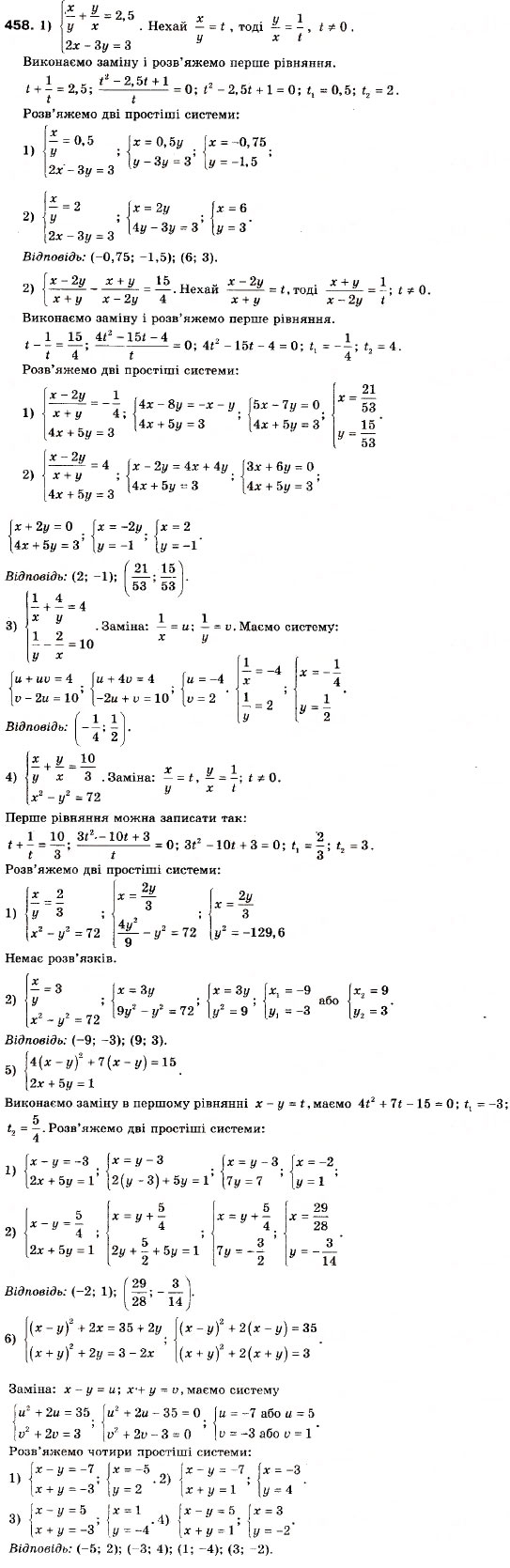 Завдання № 458 - 13. Системи рівнянь із двома змінними - ГДЗ Алгебра 9 клас А.Г. Мерзляк, В.Б. Полонський, М.С. Якір 2009