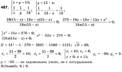 Завдання № 487 - 14. Розв’язування задач за допомогою систем рівнянь другого степеня - ГДЗ Алгебра 9 клас А.Г. Мерзляк, В.Б. Полонський, М.С. Якір 2009