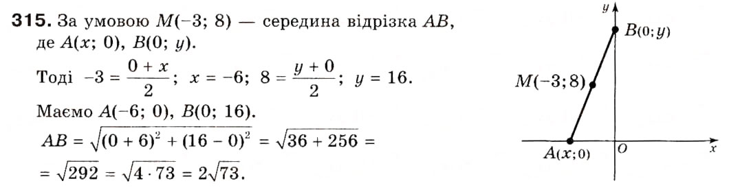 Завдання № 315 - 8. Відстань між двома точками із заданими координатами - ГДЗ Геометрія 9 клас А.Г. Мерзляк, В.Б. Полонський, М.С. Якір 2009