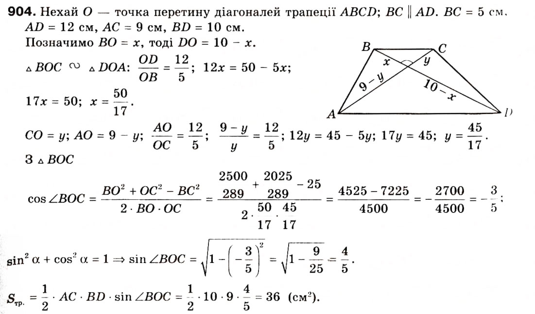 Завдання № 904 - 1. Розв'язування трикутників - ГДЗ Геометрія 9 клас А.Г. Мерзляк, В.Б. Полонський, М.С. Якір 2009