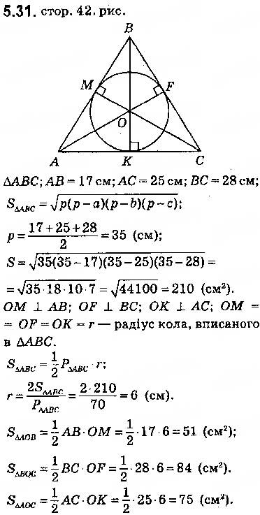 Завдання № 31 - 5. Формули для знаходження площі трикутника - ГДЗ Геометрія 9 клас А.Г. Мерзляк, В.Б. Полонський, M.С. Якір 2017