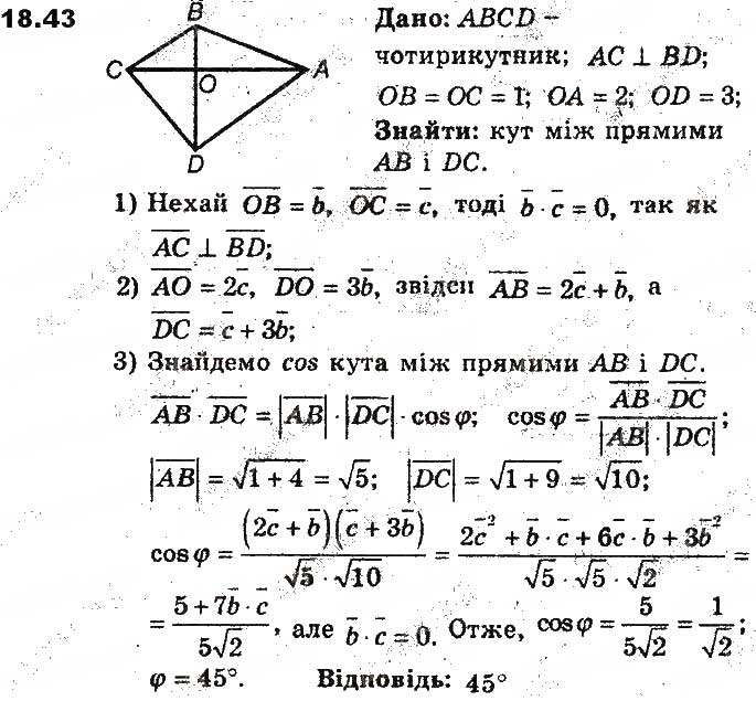 Завдання № 43 - 18. Скалярний добуток векторів - ГДЗ Геометрія 9 клас А.Г. Мерзляк, В.Б. Полонський, М.С. Якір 2017 - Поглиблене вивчення