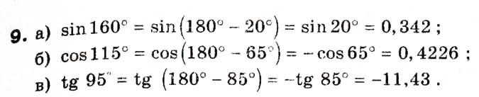 Завдання № 9 - § 1. Тригонометричні функції кутів від 0° до 180° - ГДЗ Геометрія 9 клас А.П. Єршова, В.В. Голобородько, О.Ф. Крижановський, С.В. Єршов 2009