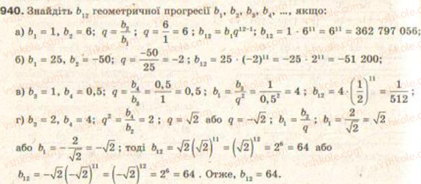 Завдання № 940 - § 22. Геометрична прогресія - ГДЗ Алгебра 9 клас Г.П. Бевз, В.Г. Бевз 2009
