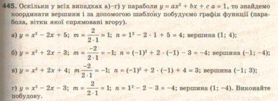 Завдання № 445 - § 11. Квадратична функція - ГДЗ Алгебра 9 клас Г.П. Бевз, В.Г. Бевз 2009