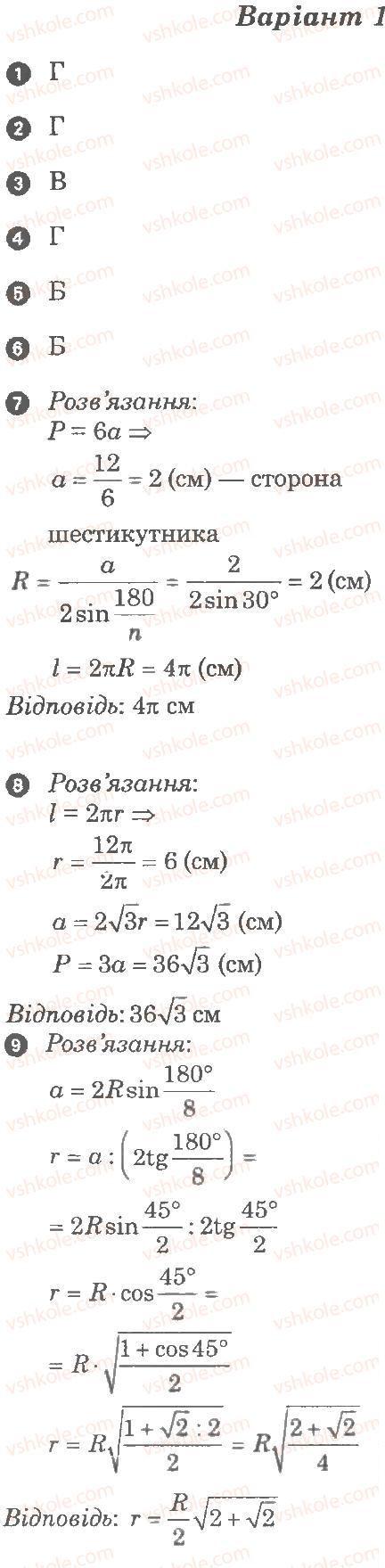 Завдання № В1 - Контрольна робота 3. Правильні многокутники - ГДЗ Геометрія 9 клас Л.Г. Стадник, О.М. Роганін 2010 - Комплексний зошит для контролю знань
