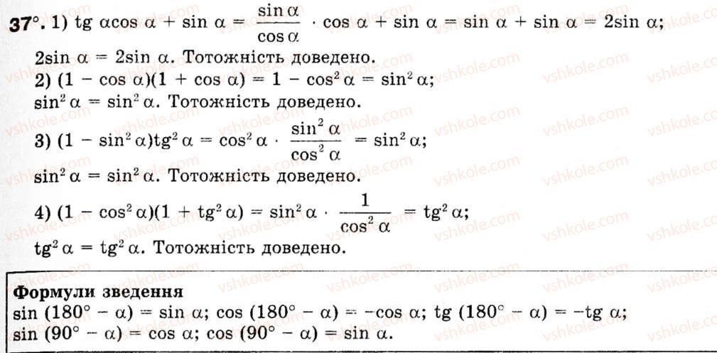 Завдання № 37 - § 2. Основні тотожності для sin а, соs а, tg а - ГДЗ Геометрія 9 клас М.І. Бурда, Н.А. Тарасенкова 2009