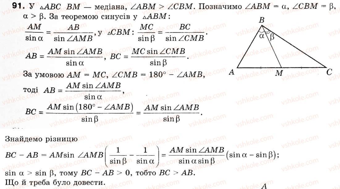 Завдання № 91 - § 3. Теорема синусів - ГДЗ Геометрія 9 клас М.І. Бурда, Н.А. Тарасенкова 2009