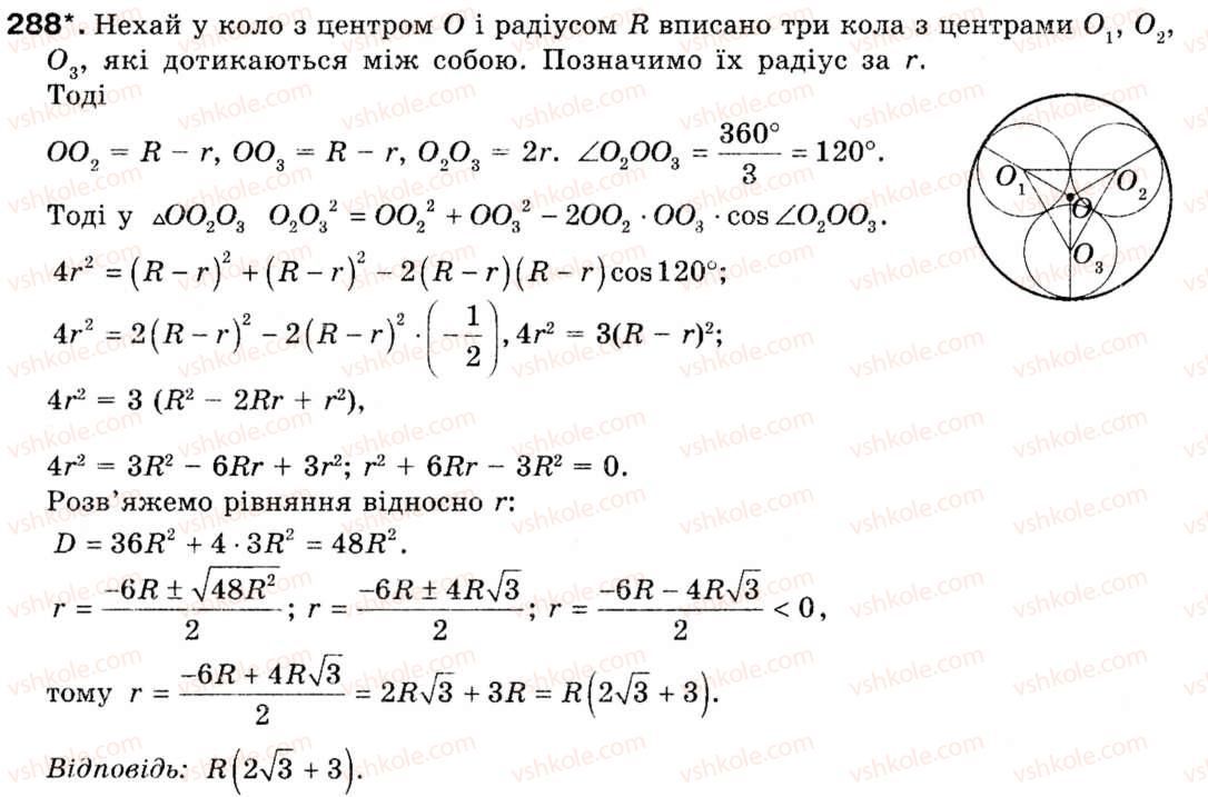 Завдання № 288 - § 8. Формули для радіусів описаних і вписаних кіл правильних многокутників - ГДЗ Геометрія 9 клас М.І. Бурда, Н.А. Тарасенкова 2009
