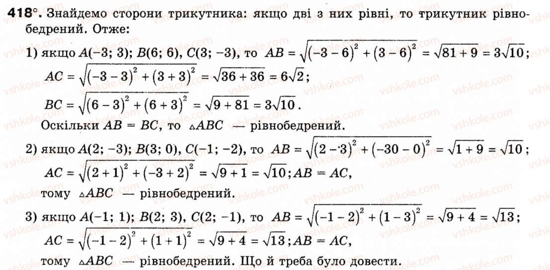 Завдання № 418 - § 12. Декартові координати на площині - ГДЗ Геометрія 9 клас М.І. Бурда, Н.А. Тарасенкова 2009
