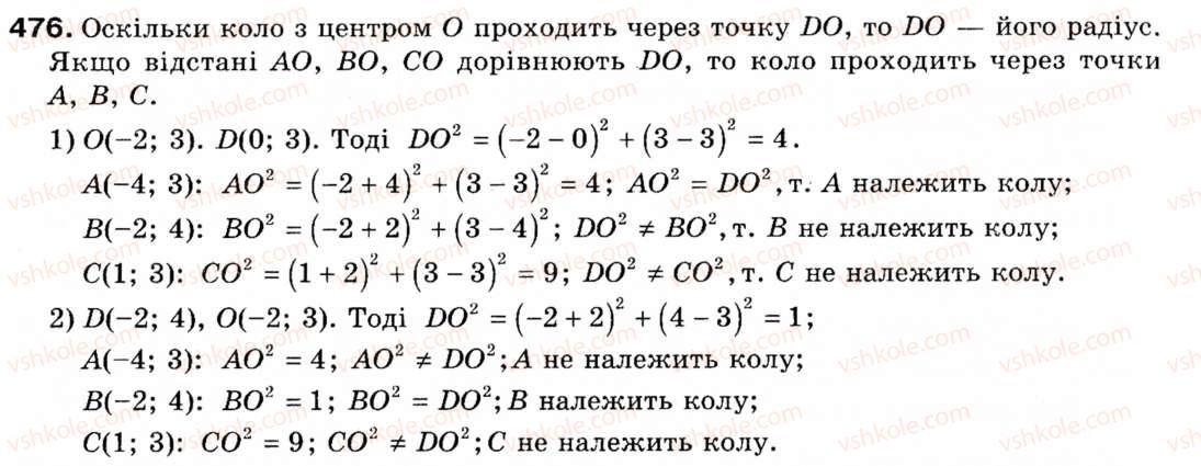Завдання № 476 - § 14. Поняття рівняння фігури. Рівняння кола - ГДЗ Геометрія 9 клас М.І. Бурда, Н.А. Тарасенкова 2009